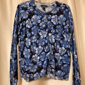 Karen Scott blue floral crewneck cardigan top